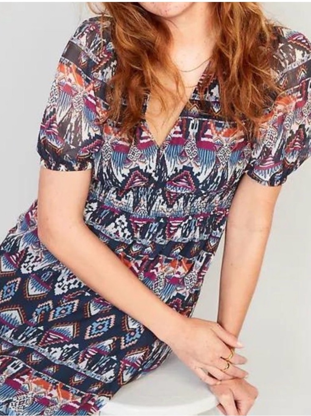 Old Navy Cinched-Waist Printed Chiffon Midi Dress Size XL